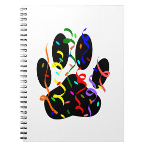 Dog Paw Print With Confetti And Streamer Notebook