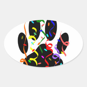 Dog Paw Print With Confetti And Streamer Oval Sticker