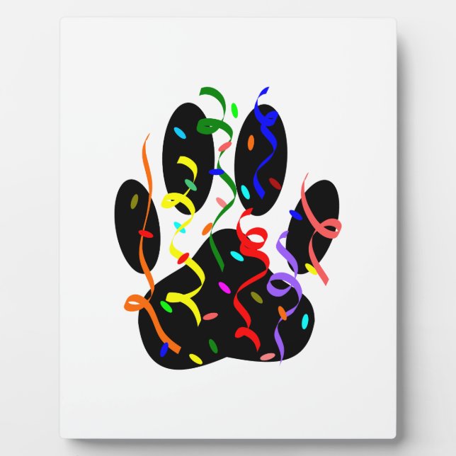 Dog Paw Print With Confetti And Streamer Plaque (Front)