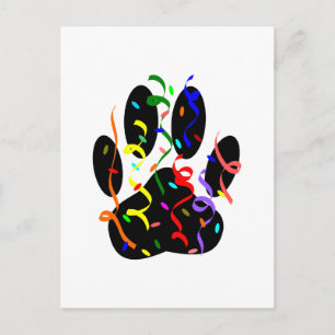 Dog Paw Print With Confetti And Streamer Postcard