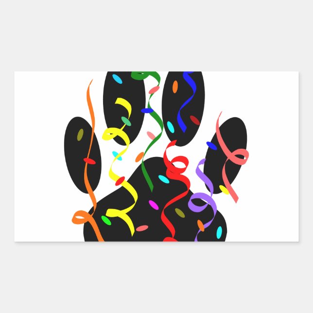 Dog Paw Print With Confetti And Streamer Rectangular Sticker (Front)
