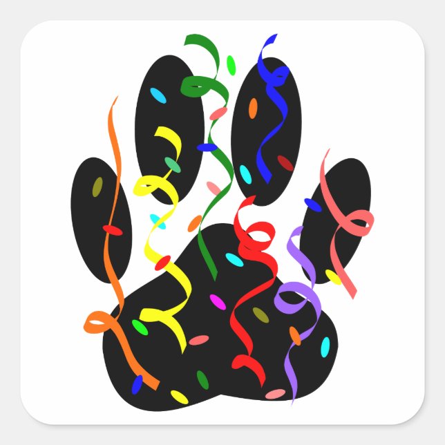 Dog Paw Print With Confetti And Streamer Square Sticker (Front)