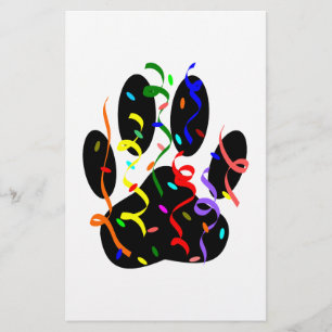 Dog Paw Print With Confetti And Streamer Stationery