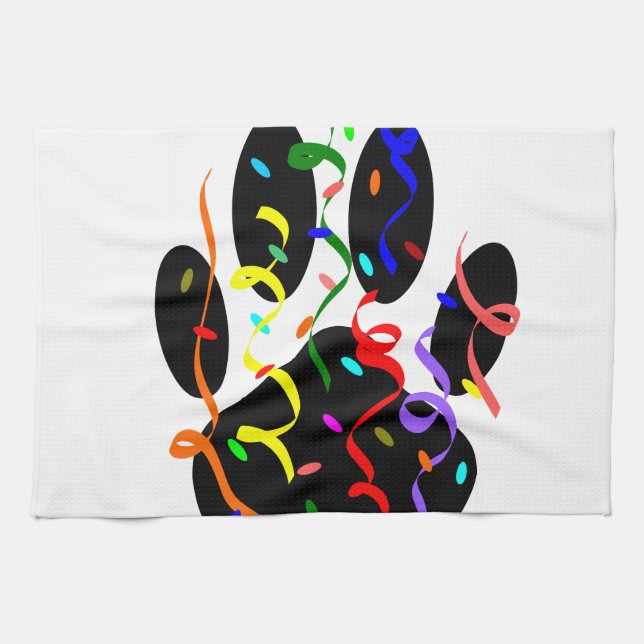 Dog Paw Print With Confetti And Streamer Tea Towel (Horizontal)