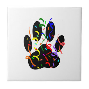 Dog Paw Print With Confetti And Streamer Tile