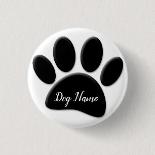 Dog Paw Print With Custom Doggie Name 3 Cm Round Badge