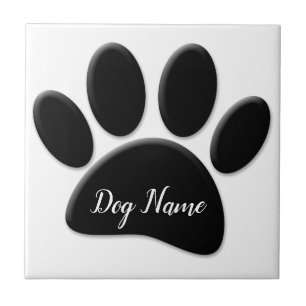 Dog Paw Print With Custom Doggie Name Ceramic Tile