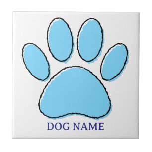 Dog Paw Print With Custom Name Ceramic Tile