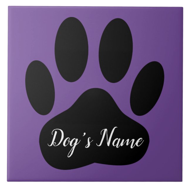Dog Paw Print With Custom Name Ceramic Tile (Front)