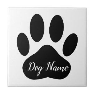 Dog Paw Print With Custom Name Ceramic Tile