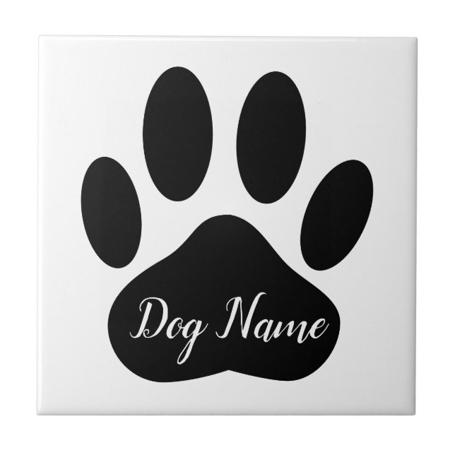 Dog Paw Print With Custom Name Ceramic Tile (Front)