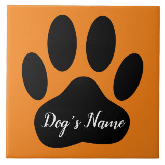 Dog Paw Print With Custom Name Ceramic Tile