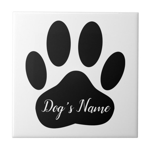 Dog Paw Print With Custom Name Ceramic Tile (Front)