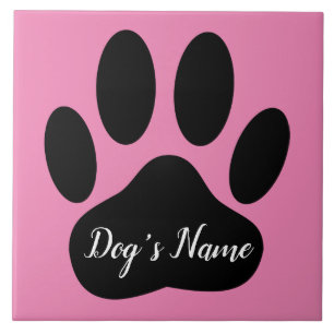 Dog Paw Print With Custom Name Ceramic Tile