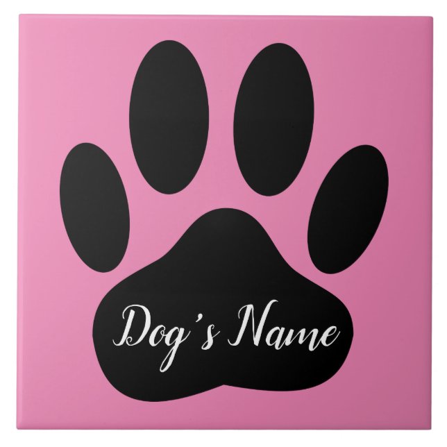 Dog Paw Print With Custom Name Ceramic Tile (Front)