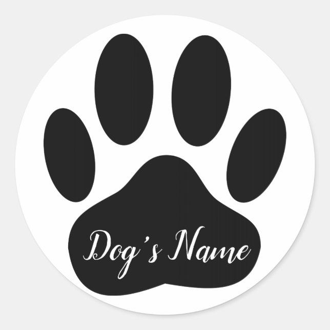 Dog Paw Print With Custom Name  Classic Round Sticker (Front)