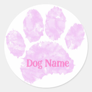 Dog Paw Print With Custom Name Pastel Watercolor Classic Round Sticker
