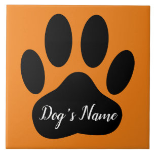 Dog Paw Print With Custom Name Pet Ceramic Tile