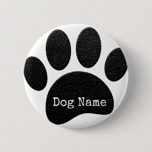 Dog Paw Print With Custom Typewriter Name 6 Cm Round Badge