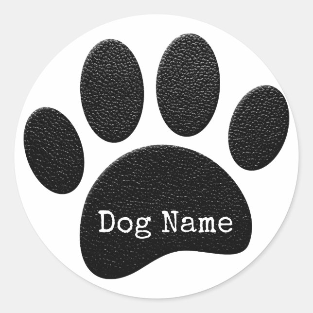 Dog Paw Print With Custom Typewriter Name Classic Round Sticker (Front)