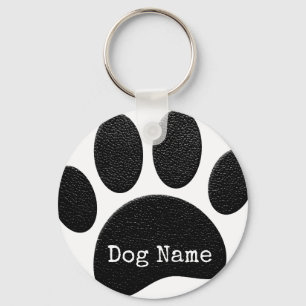 Dog Paw Print With Custom Typewriter Name Key Ring