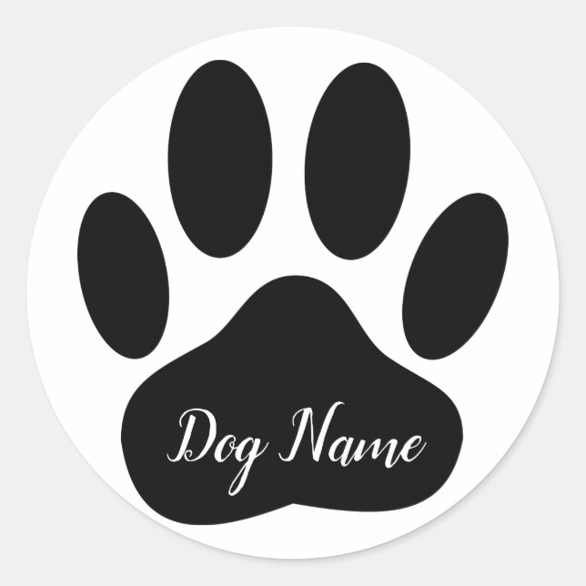 Dog Paw Print With Editable Name  Classic Round Sticker (Front)
