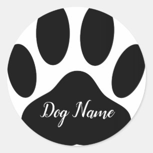 Dog Paw Print With Editable Name Classic Round Sticker