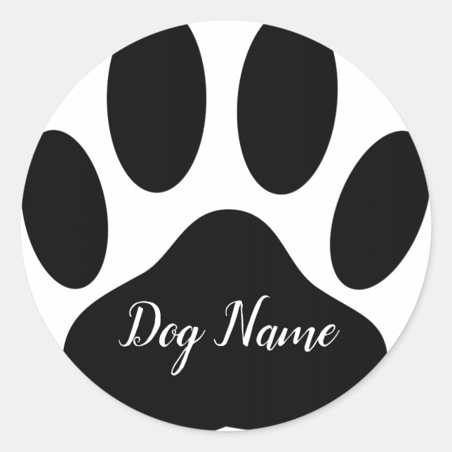 Dog Paw Print With Editable Name Classic Round Sticker (Front)