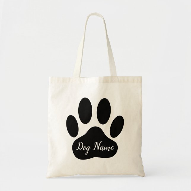 Dog Paw Print With Editable Name  Tote Bag (Front)