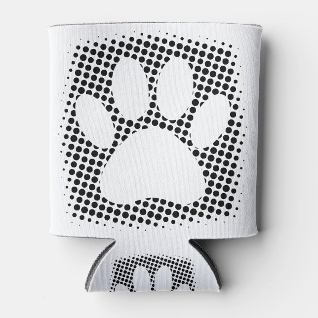 Dog Paw Print With Halftone Background Can Cooler (Front)