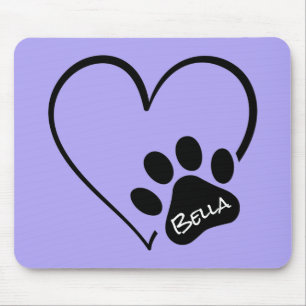 Dog Paw Print with Heart Mouse Pad