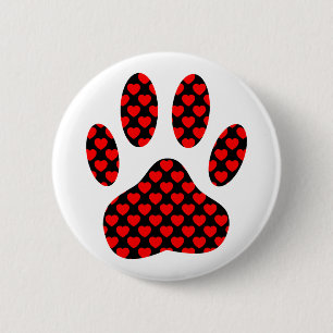 Dog Paw Print With Hearts 6 Cm Round Badge