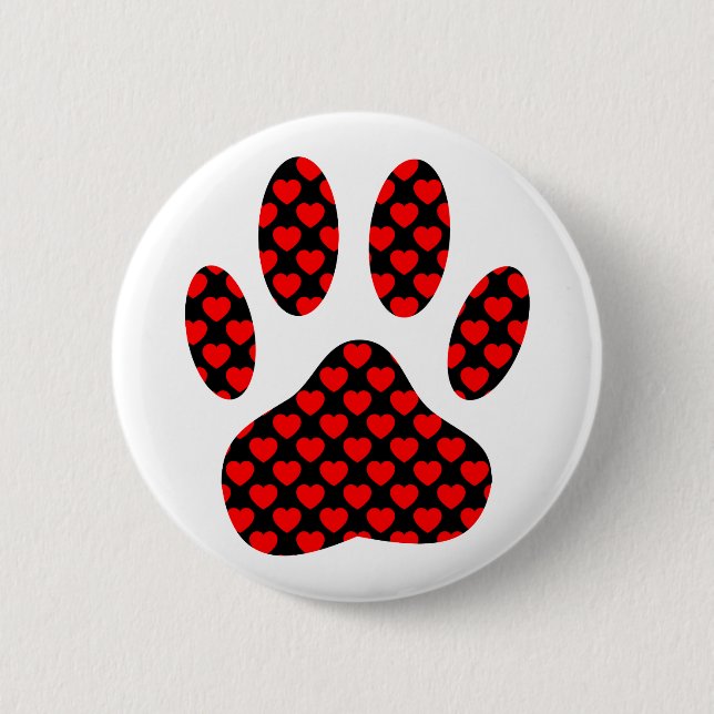Dog Paw Print With Hearts 6 Cm Round Badge (Front)