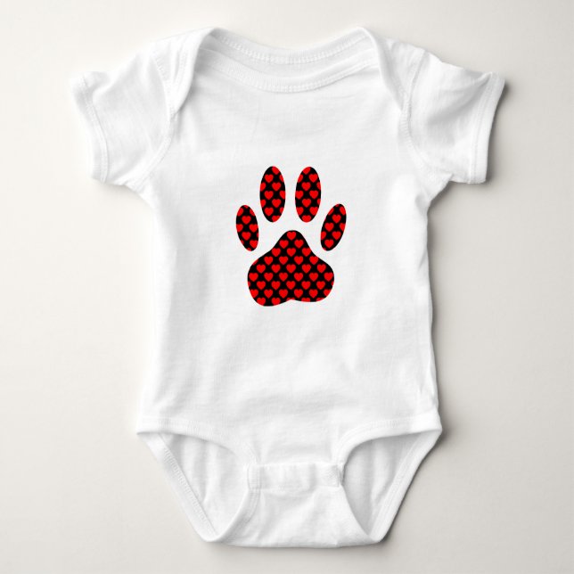 Dog Paw Print With Hearts Baby Bodysuit (Front)