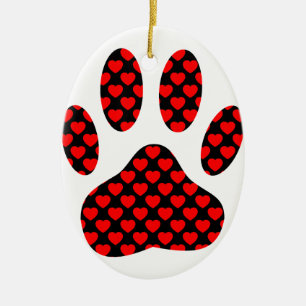 Dog Paw Print With Hearts Ceramic Ornament