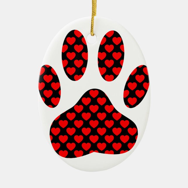 Dog Paw Print With Hearts Ceramic Ornament (Front)