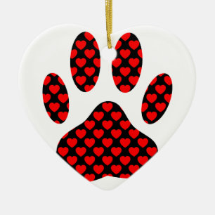Dog Paw Print With Hearts Ceramic Ornament