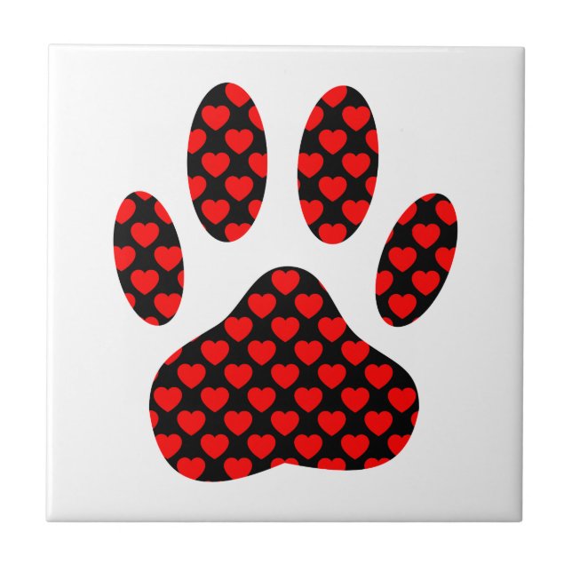 Dog Paw Print With Hearts Ceramic Tile (Front)