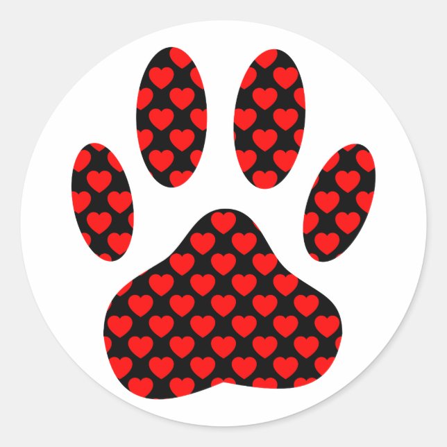Dog Paw Print With Hearts Classic Round Sticker (Front)