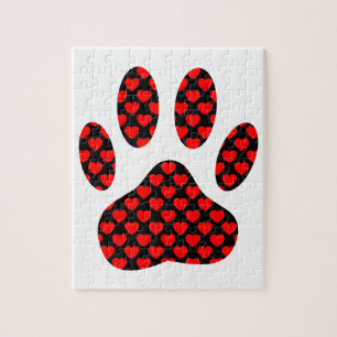 Dog Paw Print With Hearts Jigsaw Puzzle