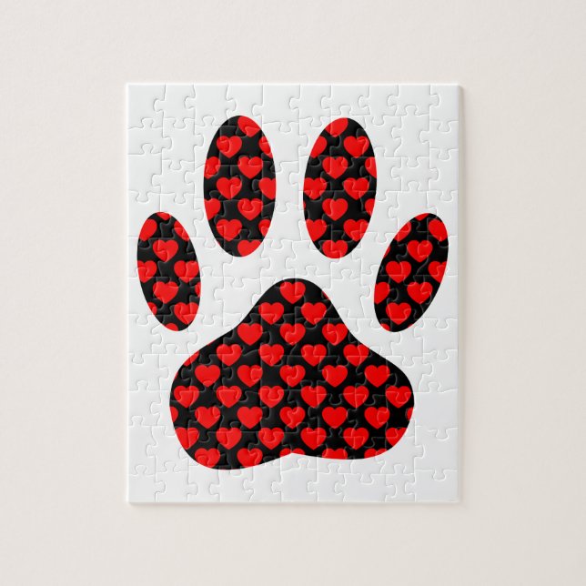 Dog Paw Print With Hearts Jigsaw Puzzle (Vertical)