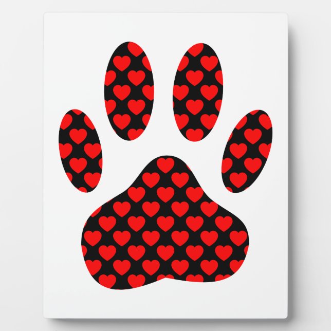 Dog Paw Print With Hearts Plaque (Front)