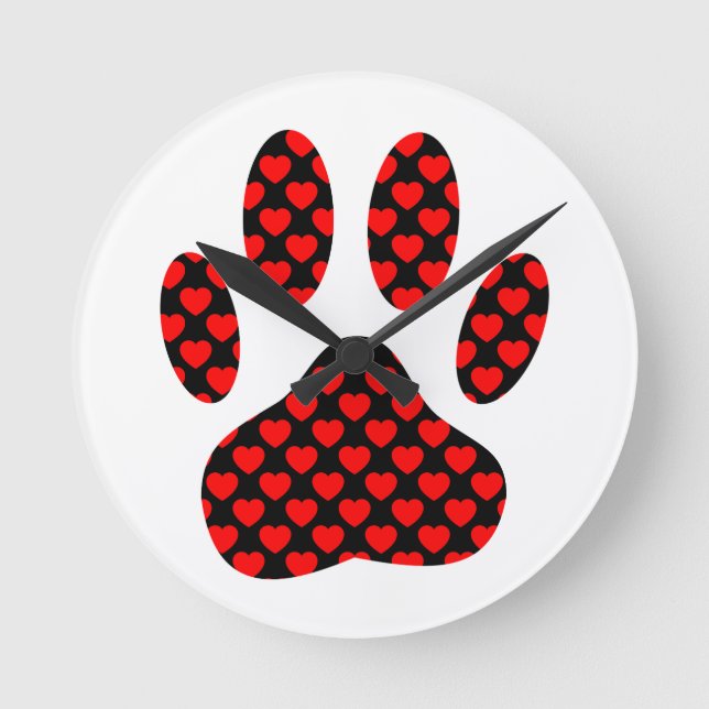Dog Paw Print With Hearts Round Clock (Front)