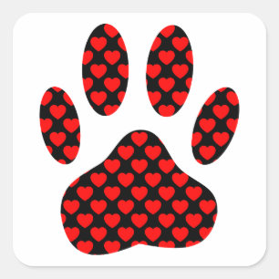 Dog Paw Print With Hearts Square Sticker