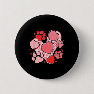 Dog Paw Print With Red Heart For Valentine Day And 6 Cm Round Badge