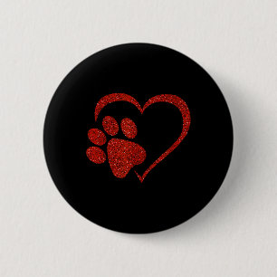 Dog Paw Print With Red Heart For Valentine Day And 6 Cm Round Badge