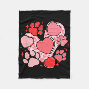 Dog Paw Print With Red Heart For Valentine Day And Fleece Blanket