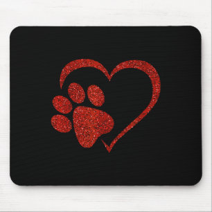 Dog Paw Print With Red Heart For Valentine Day And Mouse Pad