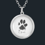 Dog Paw Print with Your Pet's Name - Black - Silver Plated Necklace<br><div class="desc">Dog Paw Print with Your Pet's Name - Black -</div>
