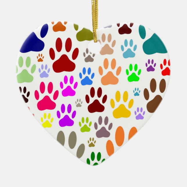 Dog Paw Prints All Over Ceramic Tree Decoration (Front)